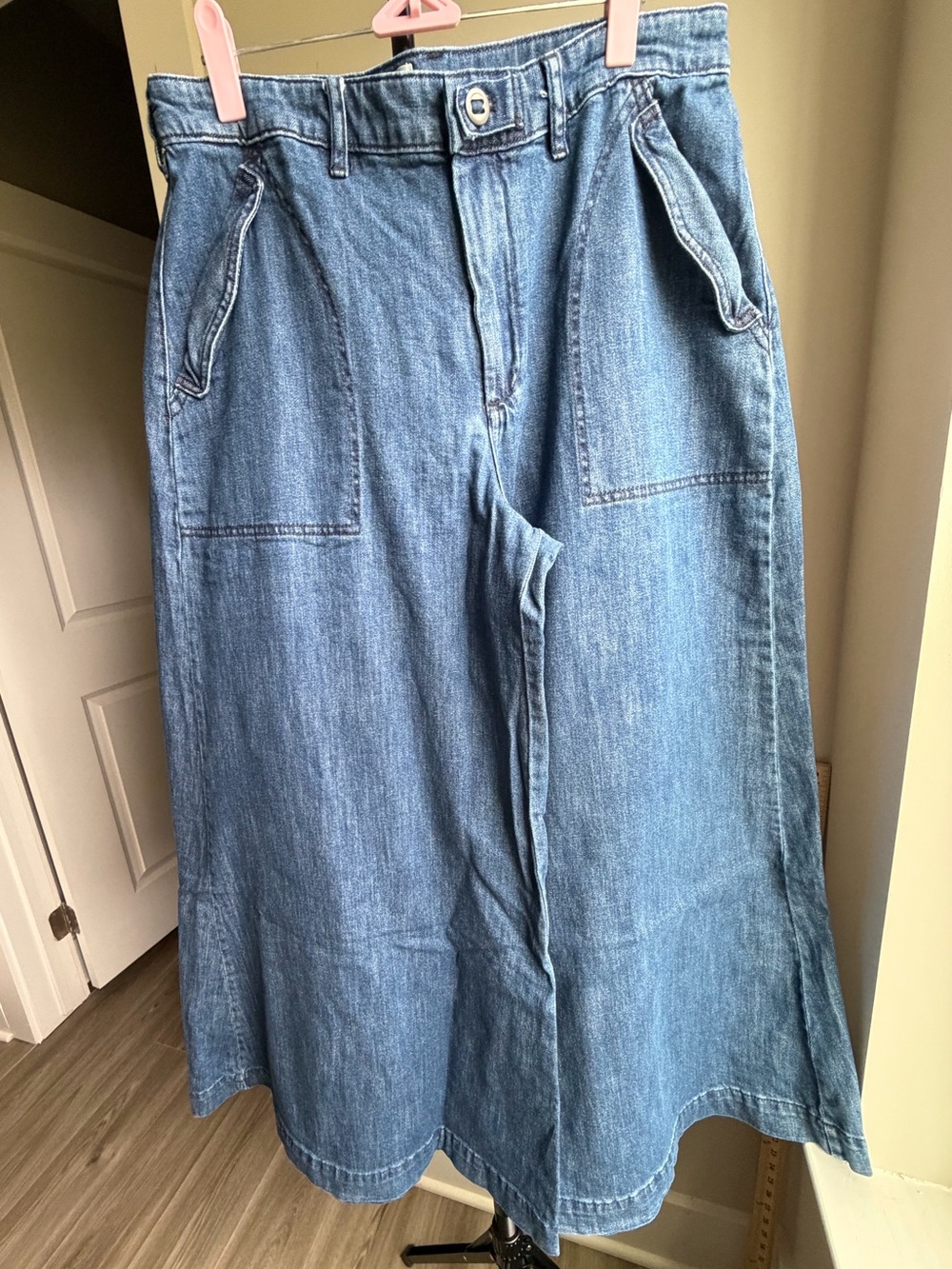 Pilcro Wide-Leg Denim Skirt-Style Jeans in Light Blue